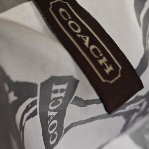 Coach White and Silver Patterned Silk Scarf